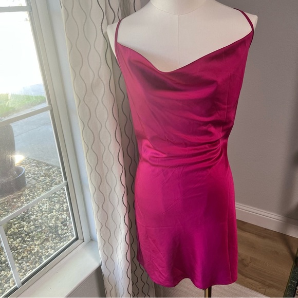 Forever 21 Hot Pink Satin Slip Mini Dress Women’s Size M - Picture 8 of 14